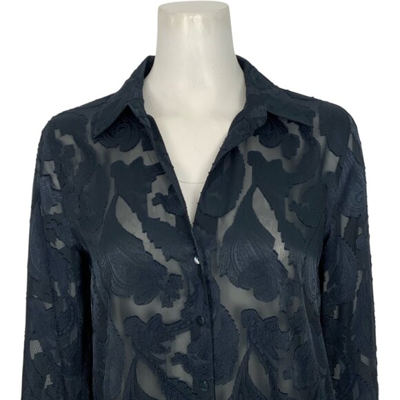 L'AGENCE Laurent Blouse XS Midnight Sheer Paisley Long Sleeve Button Front Sexy - Picture 6 of 11